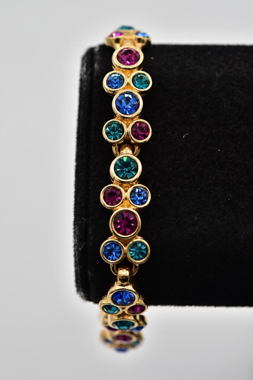 Swarovski Vintage Multicolor Rhinestone Crystal Bracelet Gold Swan Signed Bin6